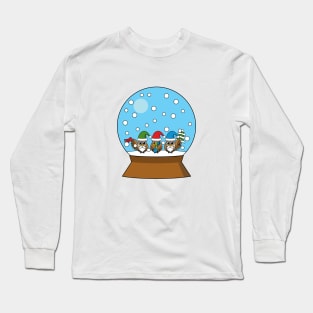 Snow Globe with Three Gnome Owls Long Sleeve T-Shirt
